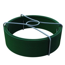 Rollo de alambre de atar en color verde, para fijar mallas metálicas a los postes, o para fijar los alambres de tensión a las mallas